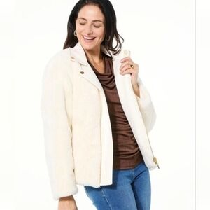 IMAN Faux Fur Reversible Jacket Cream White Size XL New No Tags Moto PRETTY *